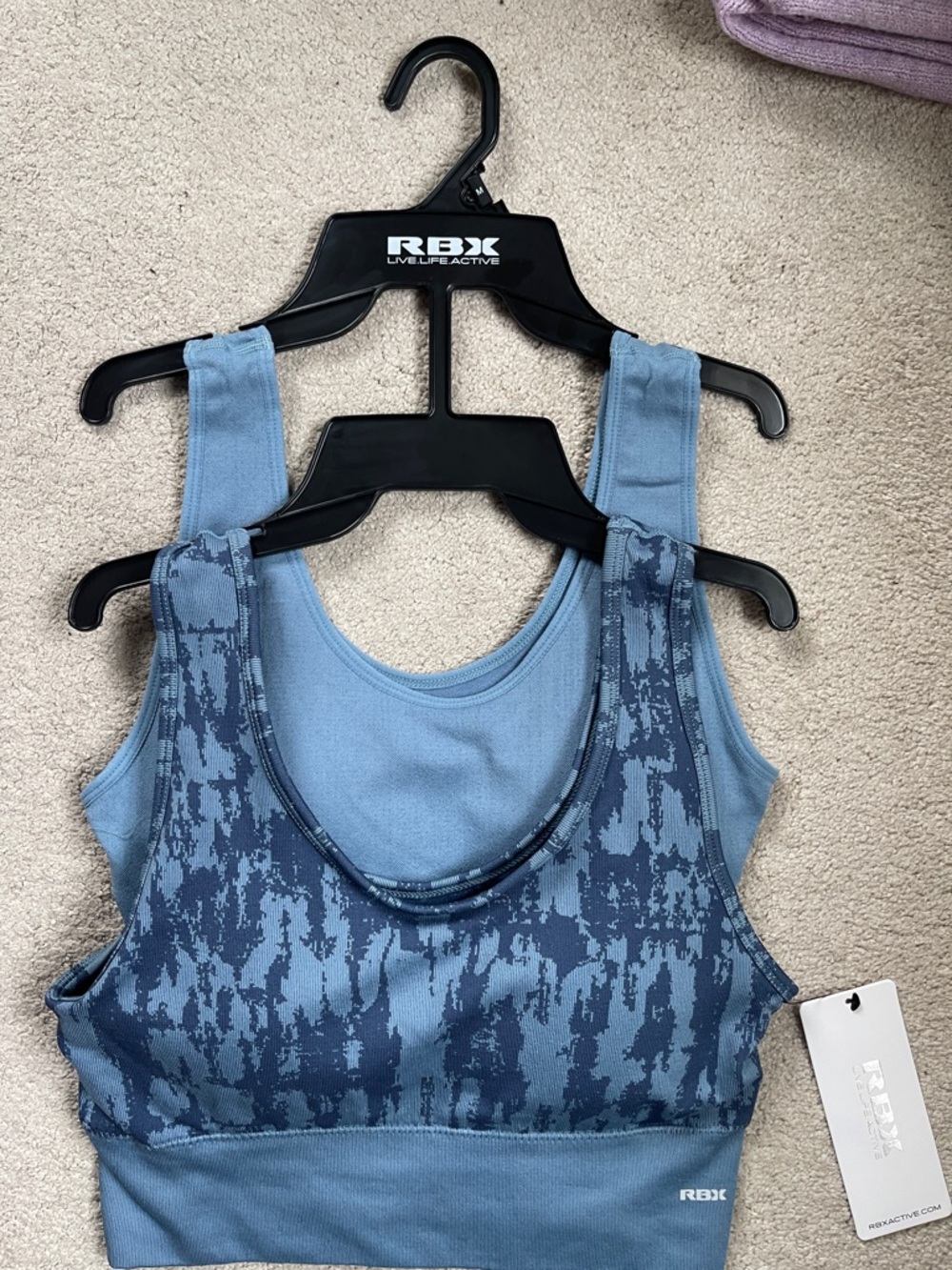 RBX Two Sports Bras- Blue Pattern And Solid Blue